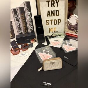 PRADA NIB/NWT Sunglasses, PRADA EUC Cream/Tan Perforated Leather Wallet & MORE!